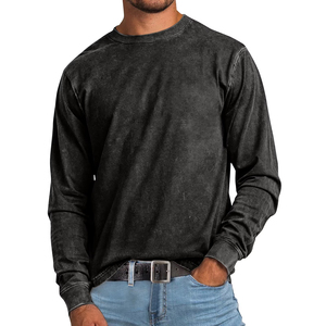 Camiseta de color personalizada para hombre, de manga larga, de algodón liso, holgada y extragrande - Product Image 2