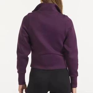 Sudadera de Mujer con Cuello Alto y Cremallera, Color Morado, Manga Larga, Tejido de Punto, Color Sólido, Transpirable, Corta, para Otoño - Product Image 2