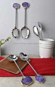 Meilleure vente Ensemble moderne argenté et violet de 5 ensembles de coupe au design simple avec poignée en tête d'agate Cuillère de service - Product Image 2