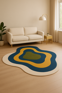 Tapis de qualité supérieure, forme irrégulière, motif géométrique, pour décoration de chambre moderne blanche, bleue et dorée, avec support en latex, cadeau du Nouvel An - Product Image 1