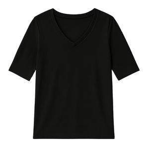 T-shirt décontracté en toile à col en V pour femme, 100 % coton biologique de luxe, T-shirts à col en V pour femme, coupe durable de qualité supérieure, prix de gros - Product Image 3