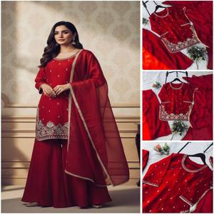 Conjunto de Kurta y Palazzo para Mujer VASTRA COTTAGE con Bordado de Lentejuelas, Micro Dupatta Elegante para Fiestas y Eventos - Product Image 4