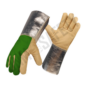 Gants de soudage TIG en cuir grainé de vachette avec manchette aluminisée haute protection thermique, doublure en tissu Para-Aramide ignifuge, usage industriel - Product Image 2