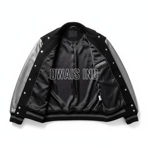 Chaqueta Varsity Urban League para Hombre, Negra y Plateada, con Mangas de Cuero PU, Logotipo Bordado, Estilo Urbano, Corte Regular, Otoño - Product Image 5