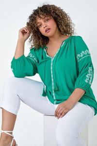 Blusa de algodón con estampado ucraniano bohemio de talla grande para mujer, blusa informal de manga larga con logotipo bordado a mano para fiestas de verano primavera - Product Image 5