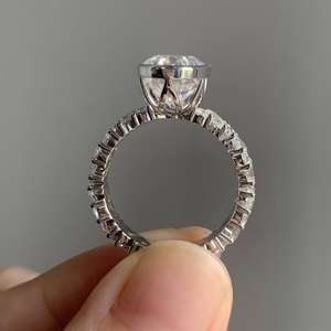 Solitaire Moissanite 3CT Oval Cut With Side Baguette Cut Halo <b>Ring</b> Original 925 Silver Fine Fully Eternity Gift For Lovers - Product Image 2