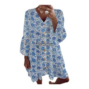 Tunique en coton imprimée à la main, éthique, légère, tissée, pour femme, style bohème chic, artisanat indien. - Product Image 3