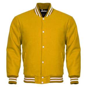 Chaqueta Universitaria Unisex Azul y Amarilla con Cierre de Botones Cubiertos, Diseño Sólido, Ropa Casual de Invierno, Tejido de Lana Resistente al Viento - Product Image 3