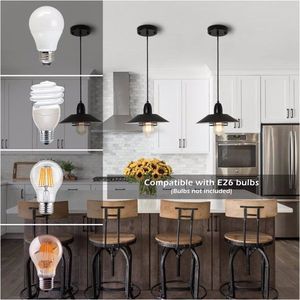 Luce pendente Vintage fattoria struttura in metallo nero regolabile a molla E26 lampada a sospensione per cucina soggiorno fienile ingresso - Product Image 3