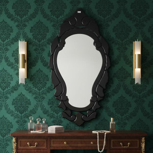 Espejo de Pared Negro Veneciano de Lujo, Forma Asimétrica con Marco Curvo Ornamentado, Acabado Brillante |   Espejo Decorativo para Decoración del Hogar - Product Image 3