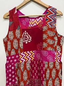 เดรสผ้าฝ้ายปะติดสีสันสดใส สไตล์โบฮีเมียนอินเดีย แขนกุด ใส่สบายๆ สำหรับฤดูร้อน ฟรีไซส์ - Product Image 6