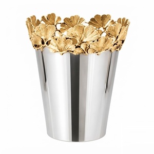 Luxury Stainless Steel Wine Chiller Bucket with Handmade Gold Ginkgo Leaf Rim Double Walled Champagne <b>Ice</b> <b>Cooler</b> for Bar - Product Image 1