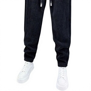 Men's <b>Corduroy</b> Joggers Plus Size Casual Drawstring <b>Pants</b> Mid Waist Regular Fit Lightweight Breathable Autumn Wear <b>Black</b> 100% - Product Image 4