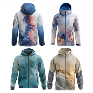 Winter Softshell Sublimation Jacket Men Wind Resistant Hiking Soft Shell Zipper Hoodie Men Zipper Chest Pocket Soft Shell Jacket - Product Image 6