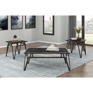 Set di 3 tavolini moderni contemporanei con finitura nera e piano in pietra sinterizzata nera, include tavolino da cocktail e 2 tavolini laterali - Product Image 1