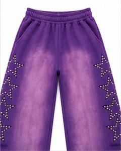 Ensemble de survêtement dégradé violet pour homme avec étoiles en strass, sweat à capuche zippé et pantalon large, streetwear décontracté d'hiver - Product Image 3