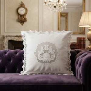 Elegant Scroll Embroidered Cushion Cover Scalloped Edge Shabby Chic Decorative Throw Pillow Sham for <b>Sofa</b> <b>Bed</b> Home Decor - Product Image 1