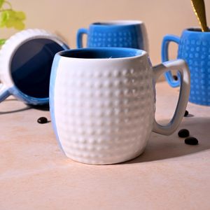 Ensemble de 4 tasses en céramique de luxe peintes à la main à motif pois bleus et blancs, mugs en grès passe au micro-ondes, avec plateau et soucoupes en grès PC - Product Image 3