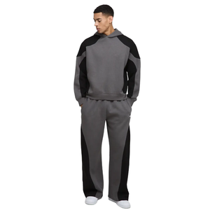 Chándal con Capucha para Hombre, Color Blanco Borgoña, Bloques de Color, Manga Larga, Corte Holgado, Ropa Deportiva Informal, Bolsillos Laterales - Product Image 4