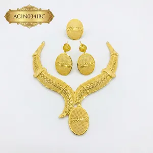 Elegant 24K Gold Plated Oval Pendant Charm Necklace African Jewelry Set for Women Fashion - Product Image 2