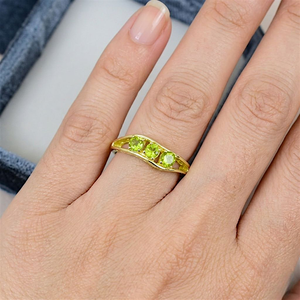 Three Stone <b>Peridot</b> <b>Ring</b> Solid 925 Sterling Silver Gold Plated Round Gemstone Handmade Classic Split Band Women Anniversary <b>Ring</b> - Product Image 4