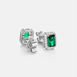 Élégantes boucles d'oreilles créoles fines avec diamants de haute qualité, clous d'oreilles taille émeraude, monture griffe en argent 925, bijoux classiques pour femme - Product Image 2
