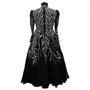 Luxury Black Beaded Evening <b>Dress</b> Long Sleeve High Neck Sequined A-Line Prom Gown Muslim Modest Formal Party <b>Dress</b> for Women - Product Image 2