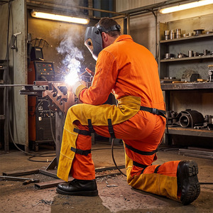 Vêtements de sécurité industriels sur mesure de haute qualité, certifiés CE, résistants aux flammes, en cuir de vachette pleine fleur, pantalon de soudeur - Product Image 5