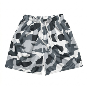 Shorts de basketball camouflage en maille/polyester, taille haute, logo élastique sur le devant, respirant, séchage rapide, entrejambe 5 pouces, couleur unie - Product Image 1