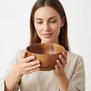 Bol en bois rustique éco-responsable fait main, style japonais, pour servir élégamment des fruits frais, des légumes, des salades, des collations, passe au lave-vaisselle - Product Image 1