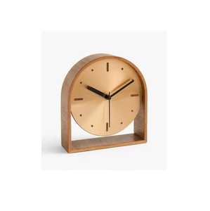Modern Wooden Arch <b>Desk</b> <b>Clock</b> Gold Round Face Black Hands Minimalist Tabletop Timepiece Sleek Contemporary Office Home Accessory - Product Image 1