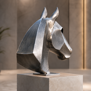 Sculpture abstraite de tête de cheval en métal, buste de cheval en acier inoxydable, décoration de jardin moderne, statue d'art équestre pour la maison et l'hôtel - Product Image 2