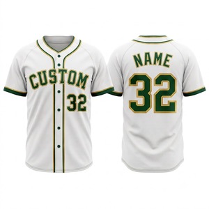 Custom Baseball Jersey White Green <b>Gold</b> 32 Screen Printed Breathable Short Sleeve Men Regular Fit Adult All Seasons - Product Image 1