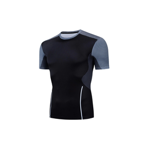 T-shirt pour homme à manches courtes, motif géométrique, coupe ajustée, sportif, séchage rapide, tricoté, col rond, noir - Product Image 4