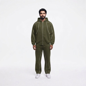 OEM/ODM Moisture Wicking Breathable Hooded Men's Streetwear Tracksuit Side Piping Custom DTG Printed Logo Regular Fit <b>Winter</b> - Product Image 5