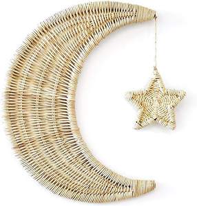 Décoration murale mignonne en rotin céleste pour enfant, lune et étoiles, art tissé naturel pour chambre d'enfant, décoration durable - Product Image 4