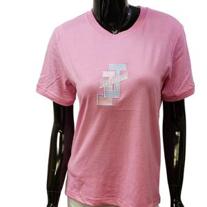 Camiseta Rosa de Manga Corta para Mujer, Cuello Redondo, Informal, de Algodón, Suave, Transpirable, Cómoda para Uso Diario - Product Image 1