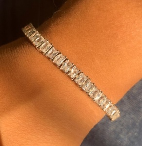 Luxury Baguette Cut Moissanite Tennis Bracelet <b>Iced</b> <b>Out</b> Hip Hop Jewellery White Gold Diamond Look Wrist <b>Chain</b> - Product Image 2