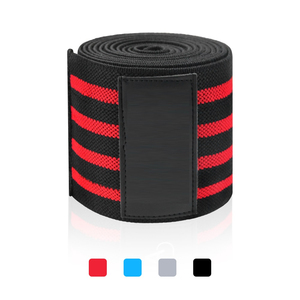 Bandes de compression ajustables pour genoux avec fermeture à boucle, en Spandex et Nylon respirant, motif rayé rouge et bleu, pour usage universel toutes saisons - Product Image 2