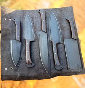Ensemble de couteaux de chef japonais THEWIZ CRAFTS, 5 pièces, acier inoxydable, fourreau en cuir et bois, lame forgée en damas, ambidextre, moderne - Product Image 1