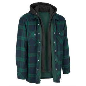 Chemise-veste en flanelle à carreaux pour homme, coupe-vent, décontractée, pour l'hiver, coupe classique, motif à carreaux vert marine, manches longues - Product Image 2