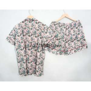 ชุดนอนแขนสั้นผ้าฝ้ายพิมพ์ลายดอกไม้หรูหรา ทำมือ 100% นุ่มสบาย ระบายอากาศได้ดี สำหรับฤดูใบไม้ร่วง/ฤดูหนาว เหมาะสำหรับใช้ในบ้านและโรงแรม - Product Image 6