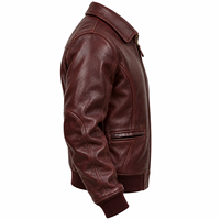 Blouson Aviateur A2 en Cuir de Vachette Véritable pour Homme, Couleur Rouge Vin, Col Rabattable, Fermeture Éclair, Bas Élastique, Vêtement d'Hiver, Fournisseur en Gros