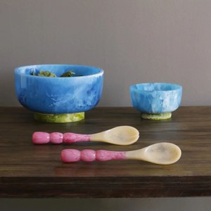 Bol de service en résine style minimaliste à motif tourbillonnant, idéal pour salades, soupes, collations et fruits, vaisselle alimentaire sécurisée, décoration de table et d'intérieur - Product Image 4