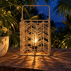 Rustic Chevron Square Seagrass Lantern Candle Holder Hanging <b>Cube</b> Lanterns Garden <b>Glass</b> Candle Holder Light Interior Decor - Product Image 6