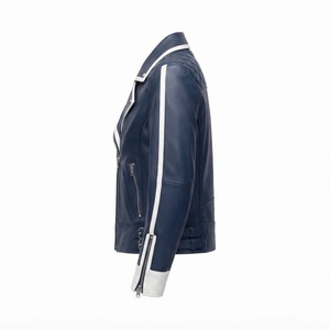 <b>Women's</b> Genuine <b>Leather</b> <b>Moto</b> <b>Jacket</b> Full Sleeve Zipper Spread Collar Quilted Autumn Outerwear - Product Image 3
