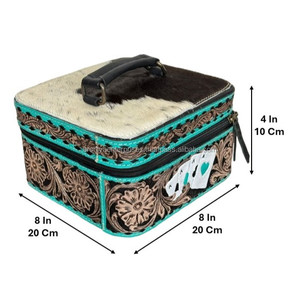 Boîte à bijoux en cuir de vachette de style occidental, fabriquée à la main, élégante, grande capacité, boîte de rangement de voyage pour femmes - Product Image 2