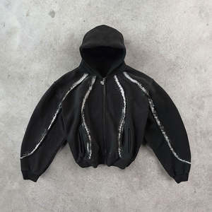 Fabricants de vêtements – Sweat à capuche personnalisé brodé, ourlet brut, coupe oversize, unisexe, streetwear, polyester/coton, logo personnalisé, hiver - Product Image 1