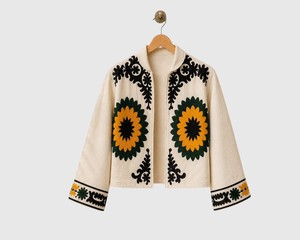 Floral Embroidered Cotton Jacket Stand Collar Full Sleeve Prairie Chic Style Adult Women'<b>s</b> Spring Wear - Product Image 1