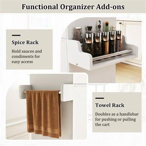 Carrello da Cucina Bianco da 105 cm con Cassetti, Armadietto, Porta Spezie e Portasciugamani - Product Image 6
